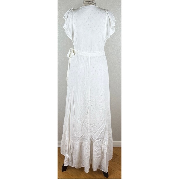 DREW Women's Maggie Hi-Low Wrap Maxi Dress White Gold Dotted, size Small - Picture 6 of 11